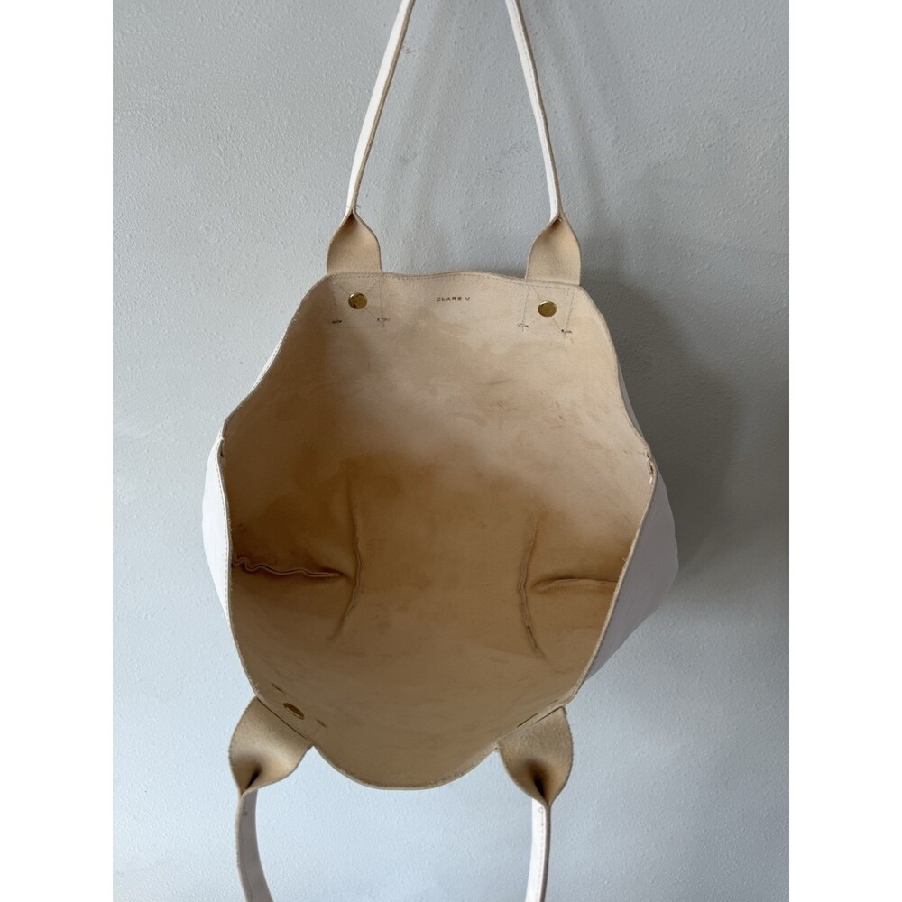Clare V. Vivier La Tropezienne White Leather Shopper Tote Laptop Work Bag Troupe - Picture 9 of 12